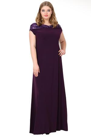 Large Size Kiss Neck Sequined Lycra Long Evening Dress KL126P - 1