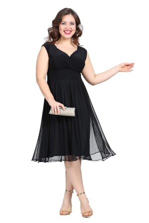 Plus Size Polka Dot Tulle Mini Evening Dress KL7878 Black - 1