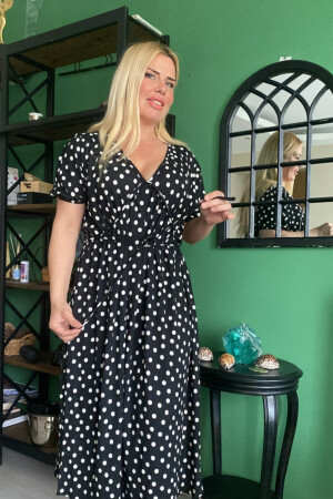 Polka Dot Lycra Large Size Evening Dress Short DD2404K - 3