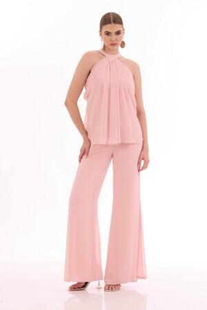 Powder Chiffon Halter Jumpsuit - 1