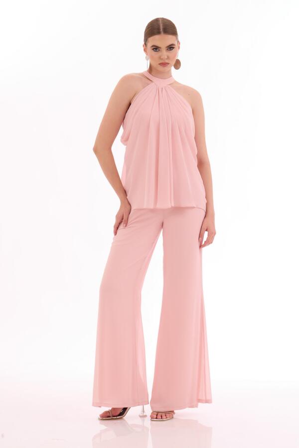 Powder Chiffon Halter Jumpsuit - 1