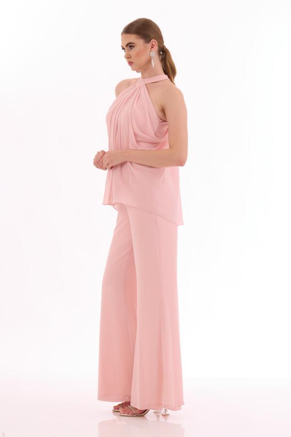 Powder Chiffon Halter Jumpsuit - 4