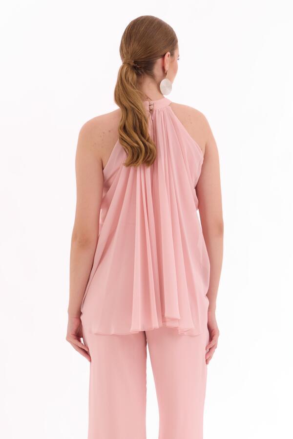 Powder Chiffon Halter Jumpsuit - 5