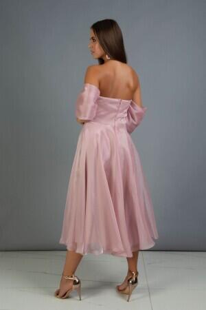 Powder Low Sleeve Organza Engagement Evening Dress - 6