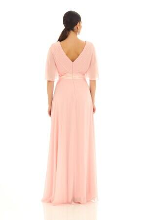 Powder Chiffon Pleated Long Evening Dress - 5