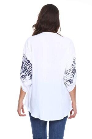 Printed Stone Detail Plus Size Shirt Blouse White - 3