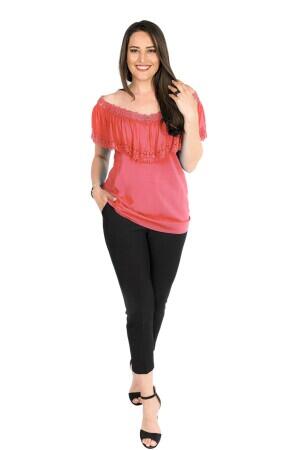 Ruffled Lace Collar Plus Size Blouse Coral - 1