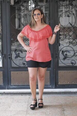 Ruffled Lace Collar Plus Size Blouse Coral - 4