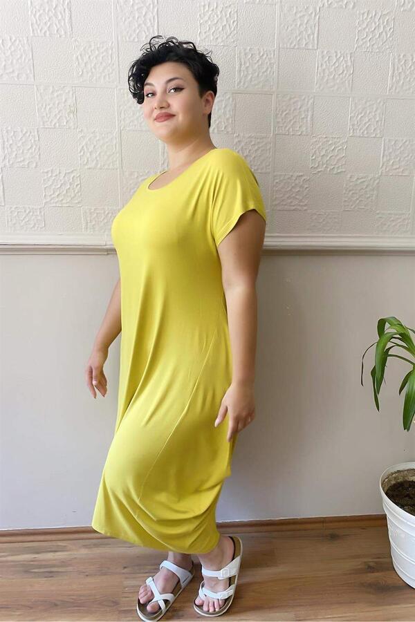 Casual Plus Size Combed Cotton Dress OLIVE - 3