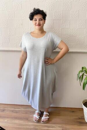 Casual Plus Size Combed Cotton Dress Gray - 1