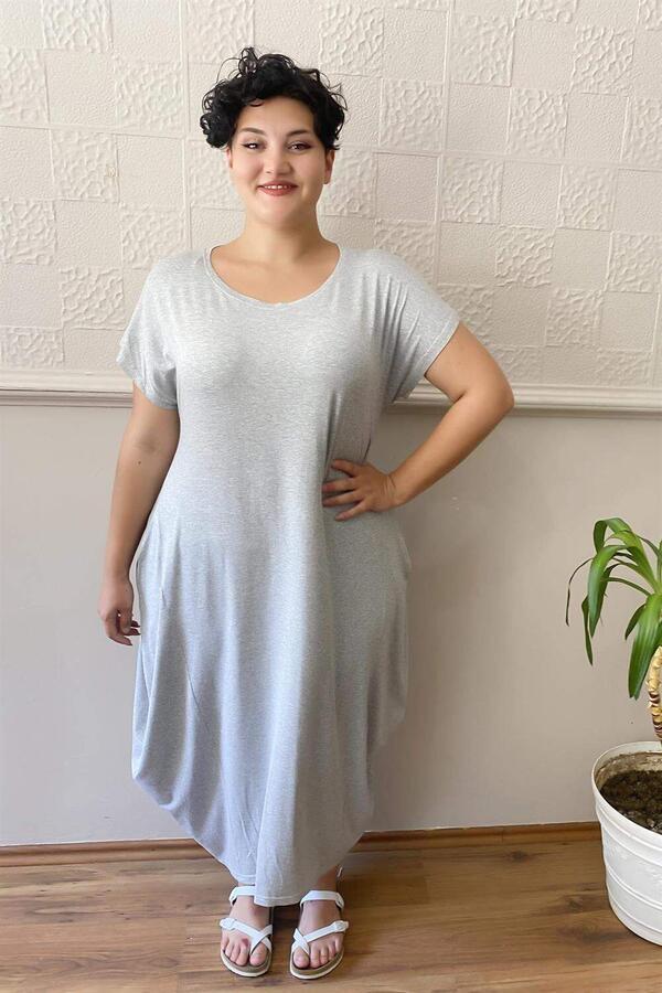 Casual Plus Size Combed Cotton Dress Gray - 2