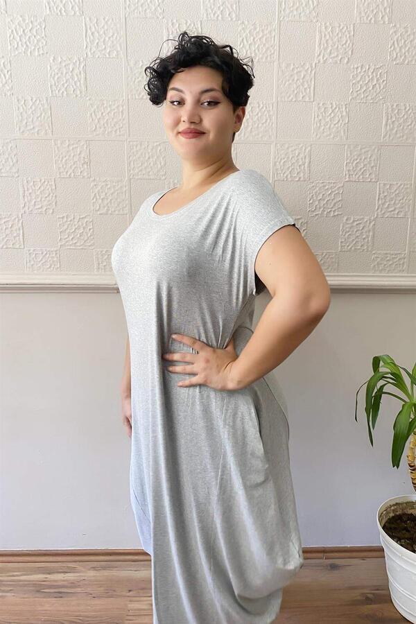 Casual Plus Size Combed Cotton Dress Gray - 3