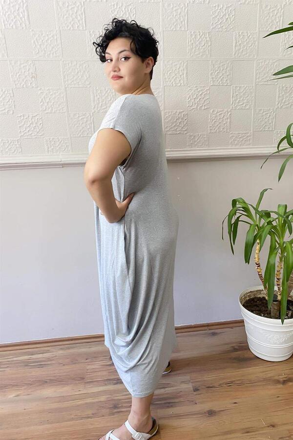 Casual Plus Size Combed Cotton Dress Gray - 4