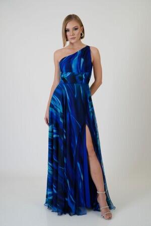 Saks Single Sleeve Slit Printed Evening Dress - 1