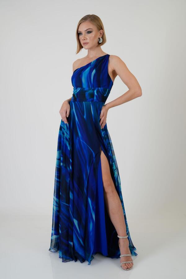 Saks Single Sleeve Slit Printed Evening Dress - 3