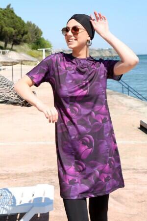 Short Sleeve Rose Half Hijab Swimsuit 33014 - 1