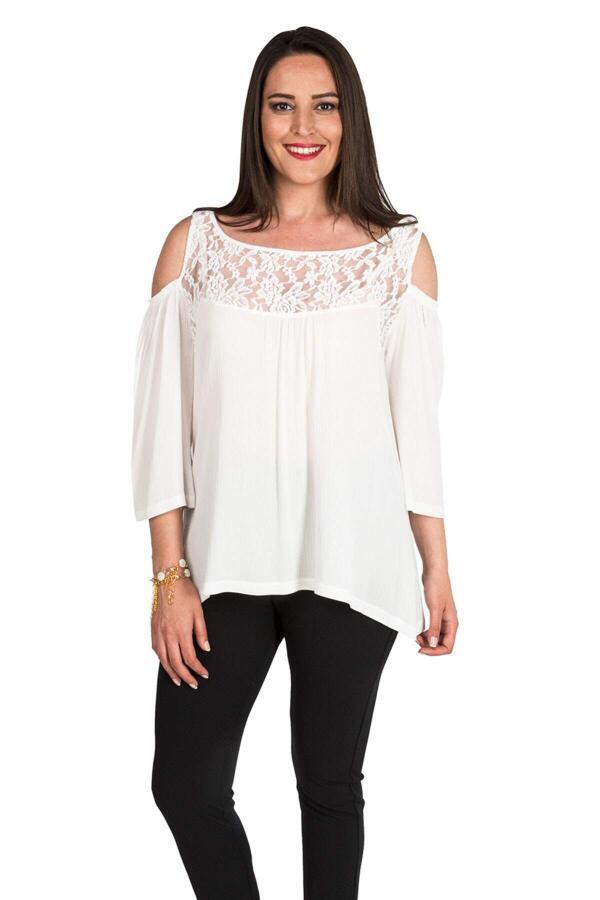 Shoulder Detail Lace Plus Size Blouse ecru - 1