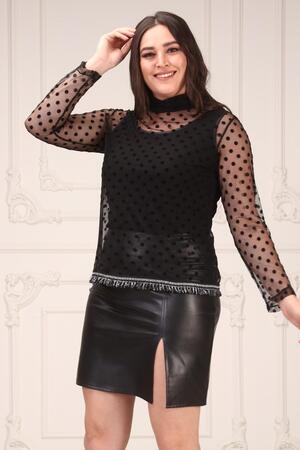 Slit Plus Size Leather Skirt Black - 2