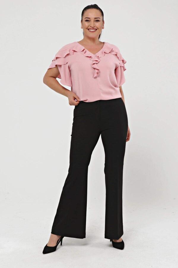 Flare Leg Plus Size Crepe Trousers Black - 1