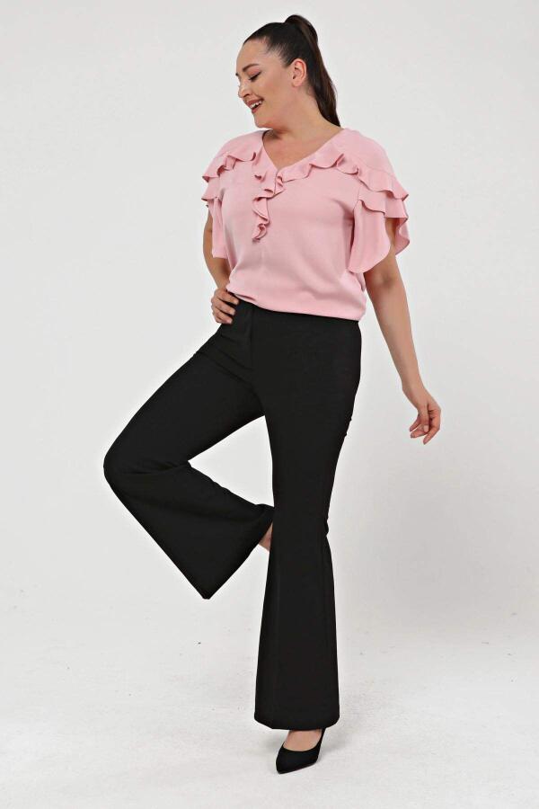 Flare Leg Plus Size Crepe Trousers Black - 3