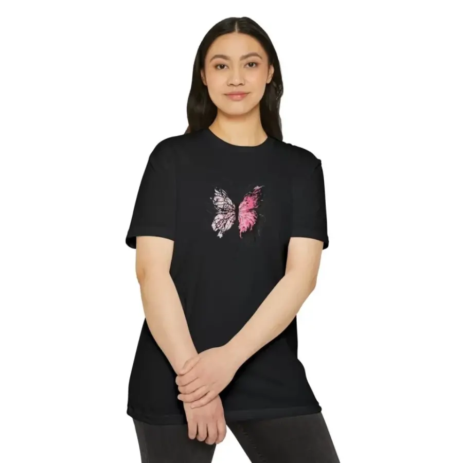 Unisex Bisiklet Yaka Baskılı T-Shirt - Siyah - 1