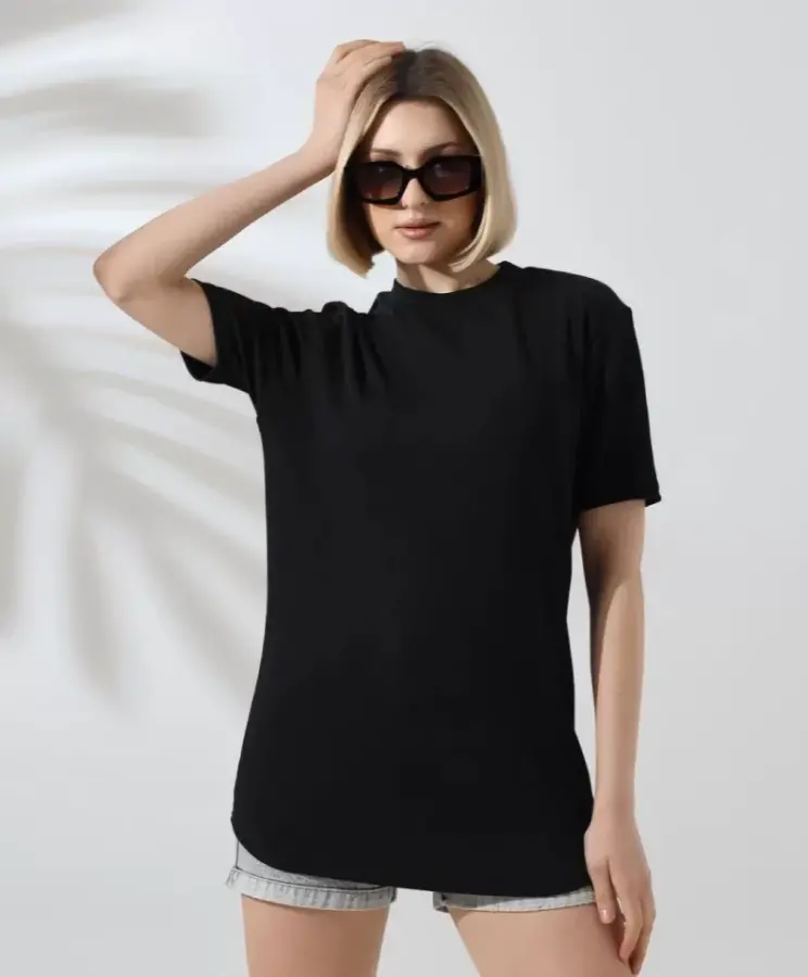 Unisex Bisiklet Yaka Slim Fit T-Shirt - Siyah - 1