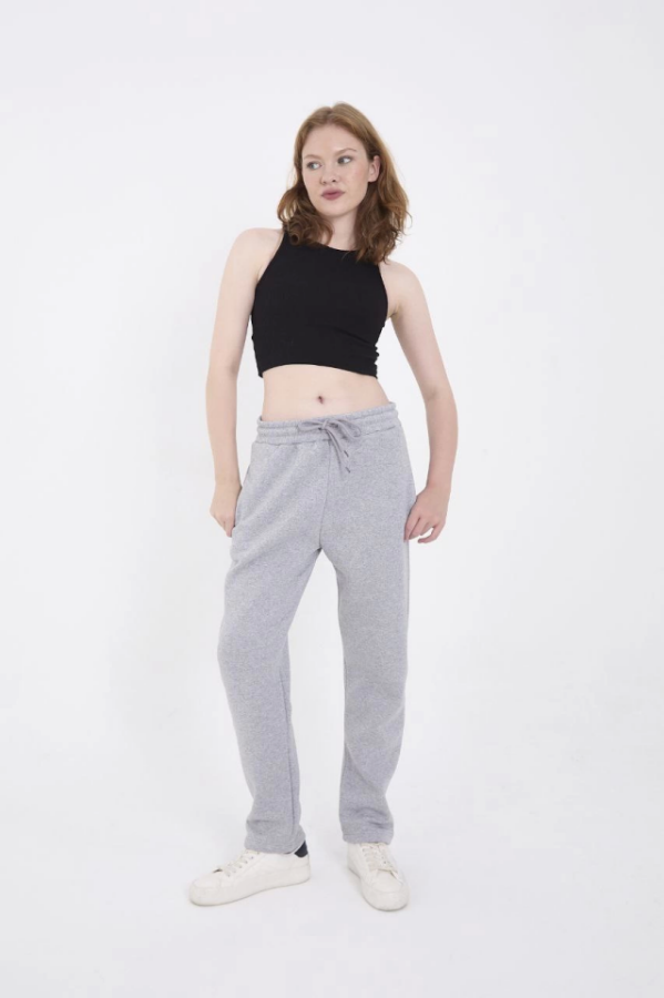 Unisex Üç İplik Basic Eşofman Pantolon - Gri - 2