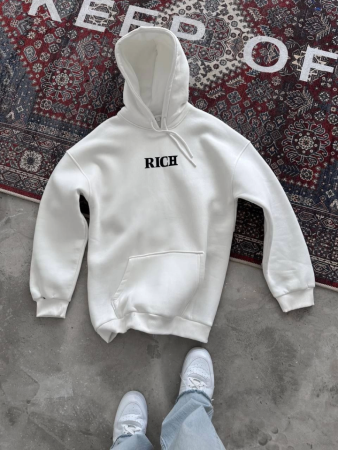 Uzun Kol Kapşonlu Göğüs Baskılı SweatShirt - Beyaz - 2