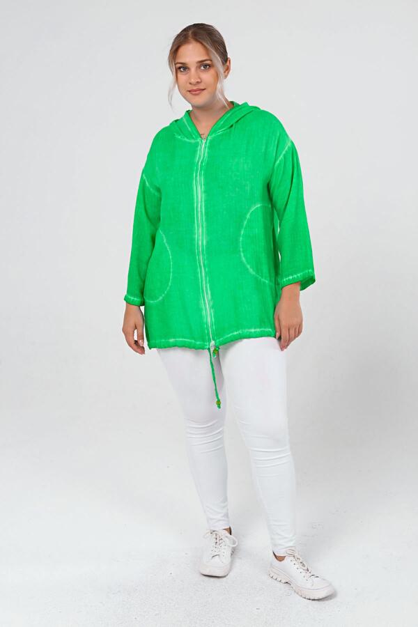 Washable Zippered Seasonal Plus Size Coat Green - 1