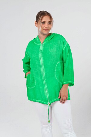 Washable Zippered Seasonal Plus Size Coat Green - 2