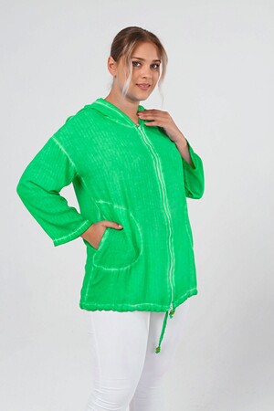 Washable Zippered Seasonal Plus Size Coat Green - 3