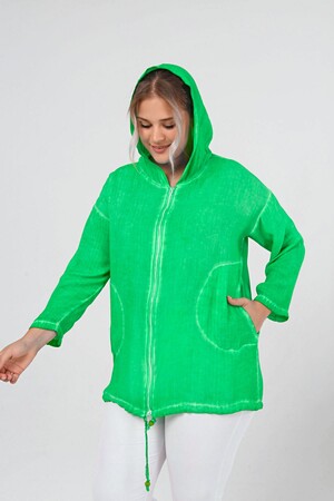 Washable Zippered Seasonal Plus Size Coat Green - 4