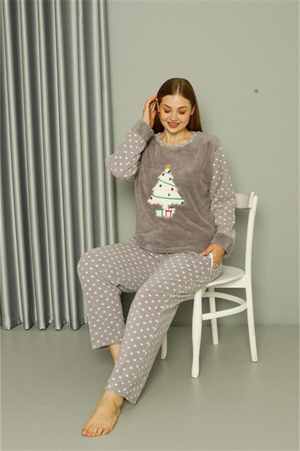 Welsoft Polar Kadın Büyük Beden Gri Pijama Takımı 808048 - 4