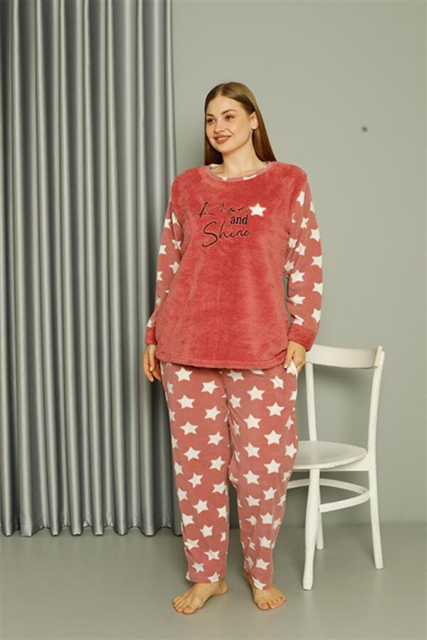 Welsoft Polar Kadın Büyük Beden Pudra Pijama Takımı 808042 - 3