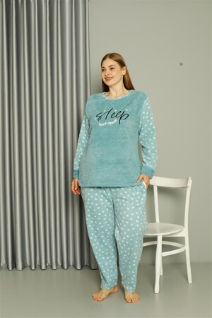 Welsoft Polar Kadın Büyük Beden Su Yeşili Pijama Takımı 808046 - 3