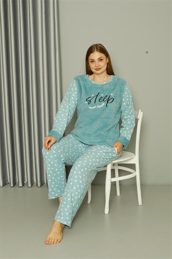 Welsoft Polar Kadın Büyük Beden Su Yeşili Pijama Takımı 808046 - 4