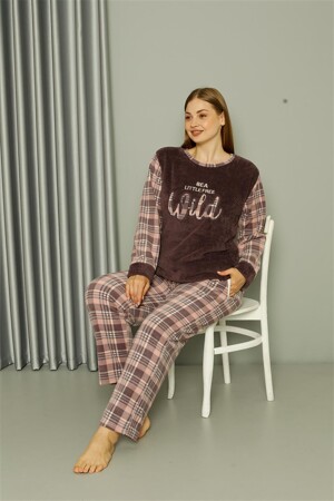 Welsoft Polar Kadın Büyük Beden Vizon Pijama Takımı 808040 - 4