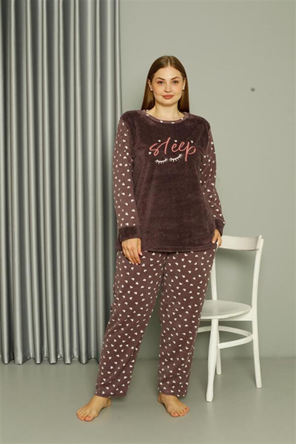 Welsoft Polar Kadın Büyük Beden Vizon Pijama Takımı 808046 - 2