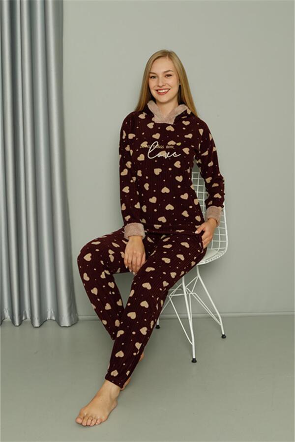 Welsoft Polar Kadın Kapşonlu Pijama Takımı 8513 - 6