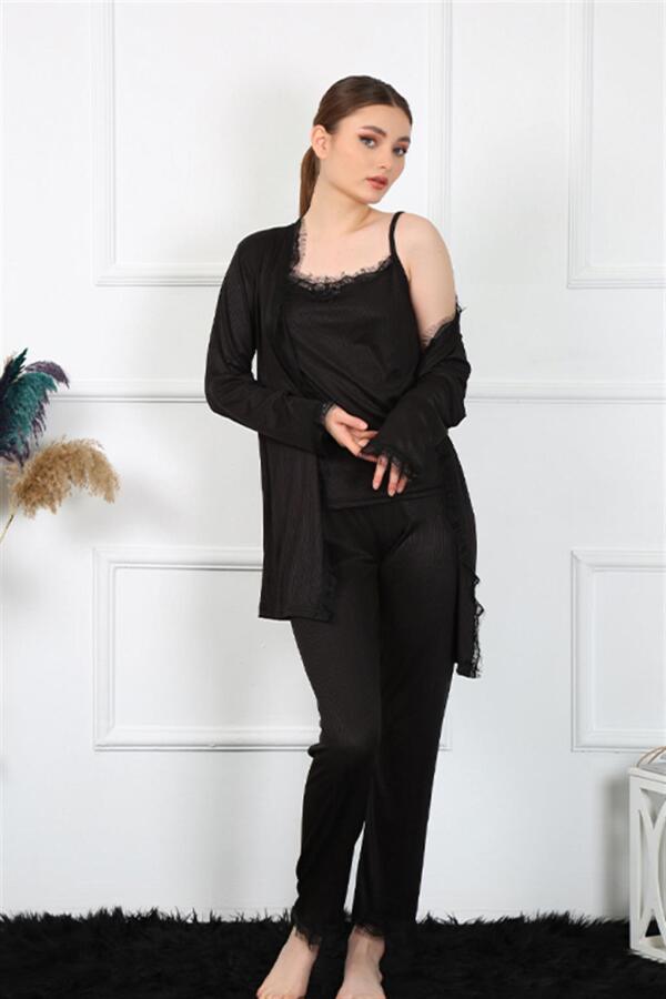 Women's 3-Piece Black Dressing Gown Set 16108 - 6