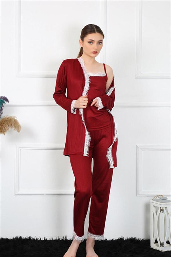 Women's 3-Piece Claret Red Dressing Gown Set 16108 - 1