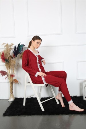 Women's 3-Piece Claret Red Dressing Gown Set 16108 - 2