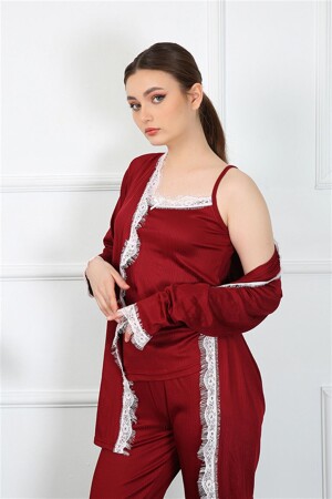 Women's 3-Piece Claret Red Dressing Gown Set 16108 - 9