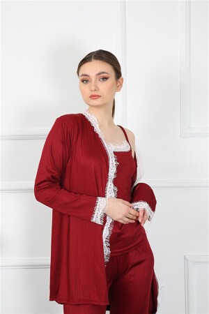 Women's 3-Piece Claret Red Dressing Gown Set 16108 - 10