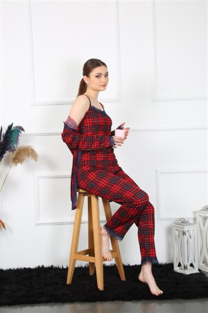 Women's 3-Piece Plaid Dressing Gown Set 16106 - 1