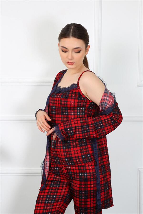 Women's 3-Piece Plaid Dressing Gown Set 16106 - 2