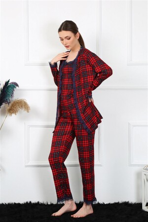 Women's 3-Piece Plaid Dressing Gown Set 16106 - 3