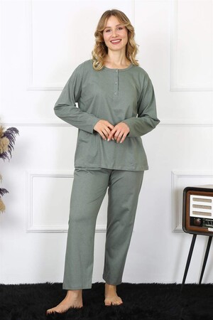 Angelino Underwear Women 4XL-5XL-6XL-7XL-8XL Plus Size Green Long Sleeve Pajama Set 75013 - 1