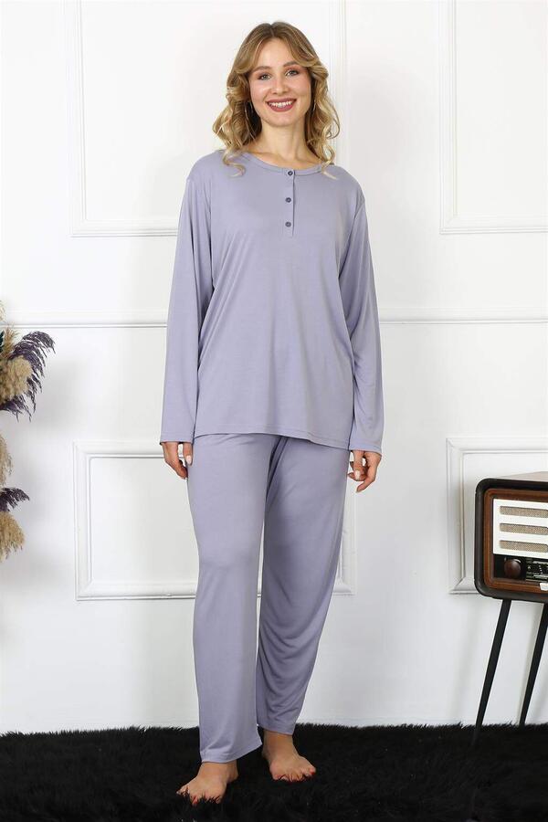 Angelino Underwear Women 4XL-5XL-6XL-7XL-8XL Plus Size Lilac Long Sleeve Pajama Set 75013 - 1