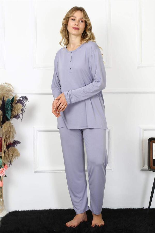 Angelino Underwear Women 4XL-5XL-6XL-7XL-8XL Plus Size Lilac Long Sleeve Pajama Set 75013 - 2